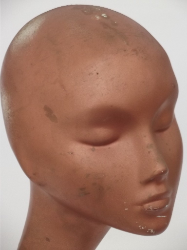 Retro 70s vintage mannequin head, long neck model head for hats, wigs, cowls, scarves