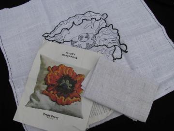 Retro 70s vintage McCall's crewel embroidery needlework kit, Poppy Power flower