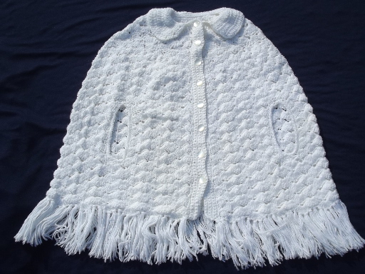 Retro 70s vintage poncho, shawl sweaters, fluffy  lacy white crochet