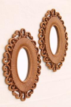 retro 70s vintage wall decor, Homco Burwood plastic bentwood frames w/ pair of small mirrors