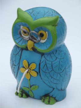 Retro 70s wise owl w/ glasses string & scissors holder, for desk or kitchen