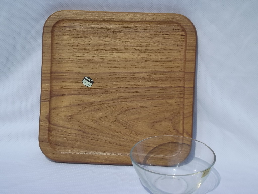 Retro 80s vintage Dolphin solid teak wood relish plate, chip & dip tray