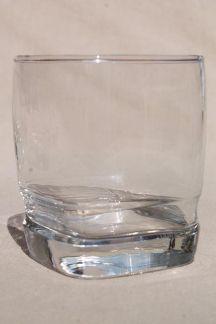 retro Libbey Carrington square glass tumblers, on the rocks double old fashioned glasses