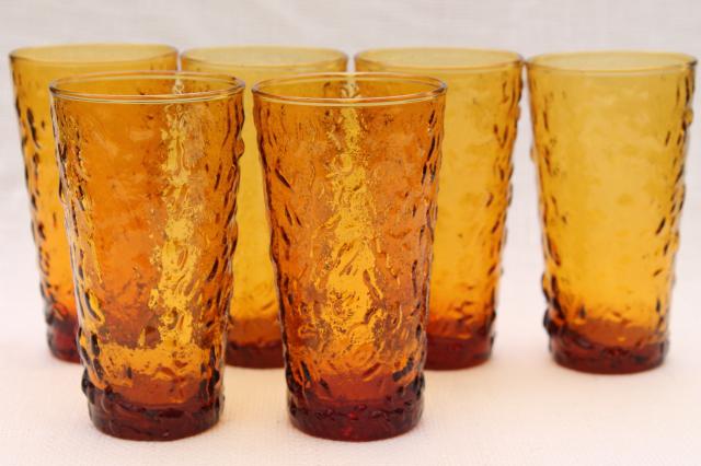 5 AMBER DOT Glasses Vintage Set Short Cocktail Tumbler Glass Cups Gold  Marigold Circle Pattern Kitchen Dining Drinkware Barware 80s 