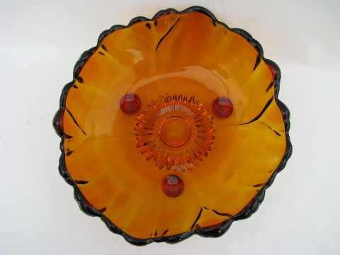 Retro amber glass flower shape centerpiece bowl, vintage Indiana