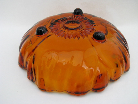 Retro amber glass flower shape centerpiece bowl, vintage Indiana