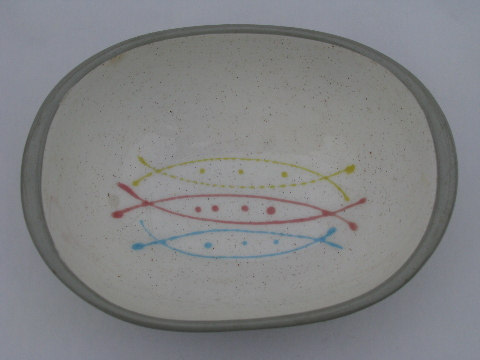 Retro atomic design vintage kitchen bowls, grey w/ 50s colors, mod shape