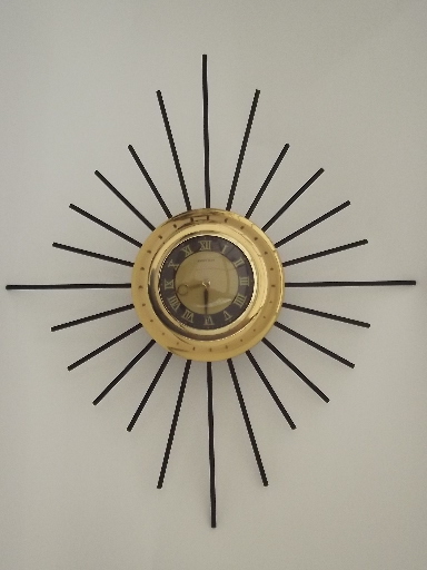 Retro atomic starburst wall clock with 8 day movement vintage mid-century