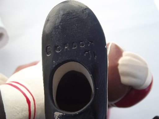 Retro big eyed kids ceramic figures football hero and cheerleader girl