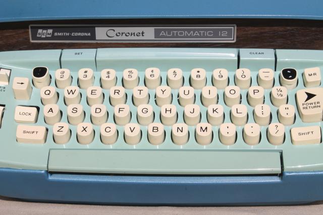 retro blue typewriter for photo prop/repair, Smith Corona Coronet 12 Automatic 