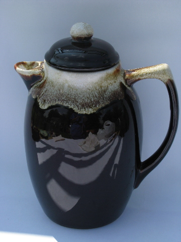Retro brown drip glaze coffee pot, vintage USA pottery