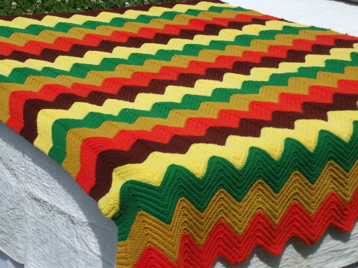 Retro chevron stripes  crochet afghan blanket, vintage harvest colors