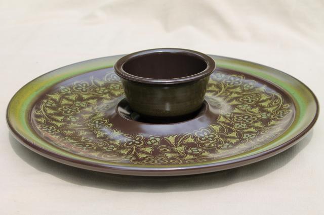 retro chip & dip set, large tray & bowl in mod 60s 70s vintage Madeira Franciscan pottery