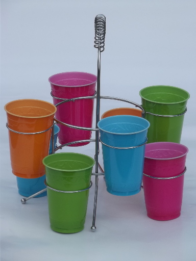 Retro chrome carrier rack, party drinking glasses holder fits solo cups!