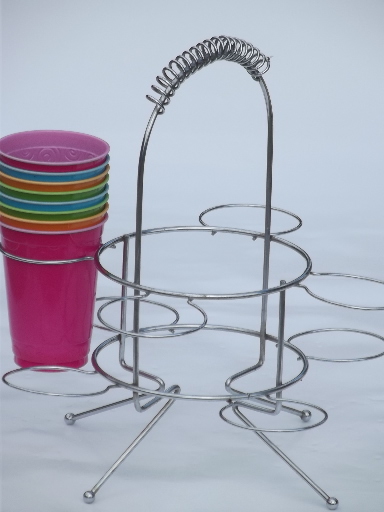 Retro chrome carrier rack, party drinking glasses holder fits solo cups!