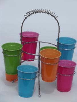 Retro chrome carrier rack, party drinking glasses holder fits solo cups!