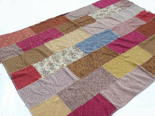 Retro color block  bedspread, vintage upholstery fabric patchwork bed cover