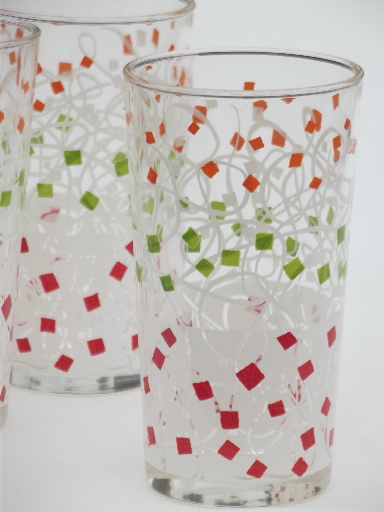Retro confetti glass tumblers, mid-century vintage drinks glasses set