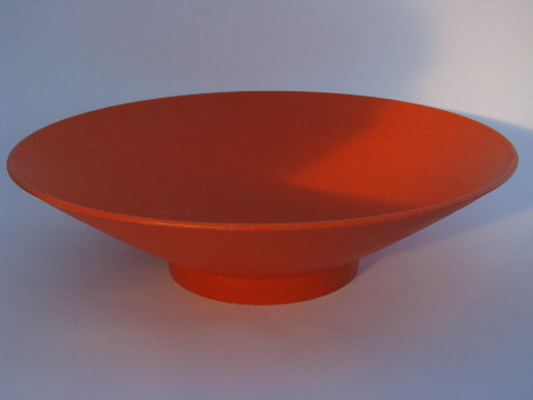 Retro coral orange plastic salad bowls set w/ spoon & fork