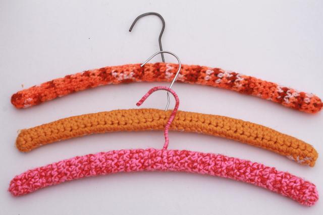 retro crochet clothes hangers, granny chic cottage style vintage crocheted yarn covered hangers