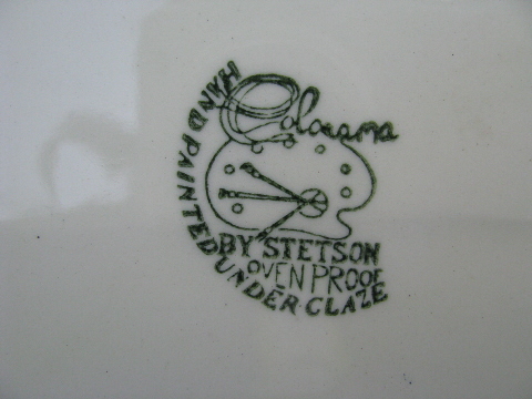 Retro cross-hatch green plaid pattern Stetson pottery platter