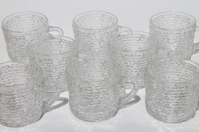 retro crystal clear ice textured glass snack cup or punch cups, vintage Anchor Hocking Soreno