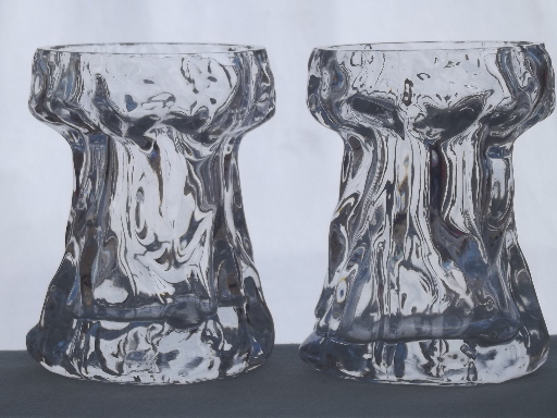 Retro crystal ice glass vases, Scandinavian modern vintage art glass