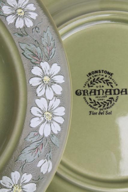 retro daisies 60s vintage dinnerware set for 4, flor del sol Granada ironstone