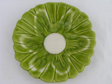 Retro daisy green & white flower dish, vintage Santa Anita pottery
