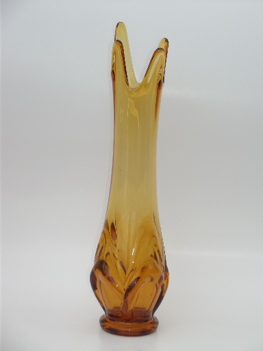 Retro Epic line drape swung shape  vase, vintage Viking amber glass