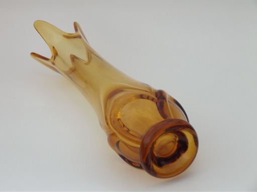 Retro Epic line drape swung shape  vase, vintage Viking amber glass