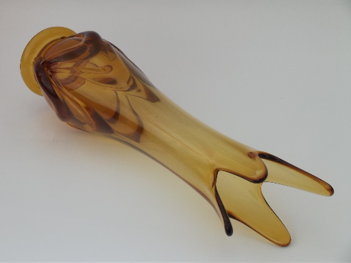 Retro Epic line drape swung shape  vase, vintage Viking amber glass