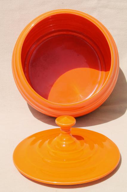 retro fiesta orange vintage handmade ceramic cookie jar, ring ware beehive shape canister