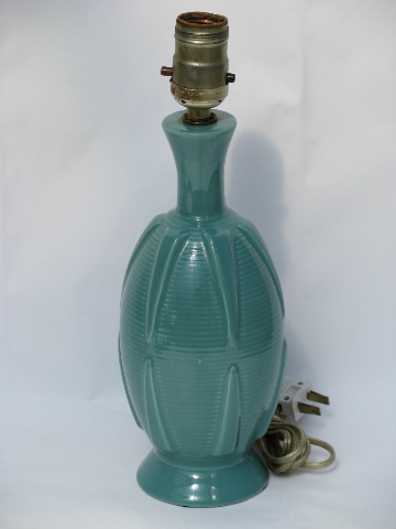Retro fiesta turquoise vintage pottery table lamp, cute small size!