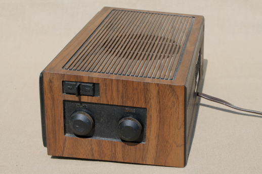 Retro flip digit clock radio, 1970s GE clock radio No 7-4300 w/ wood grain plastic case