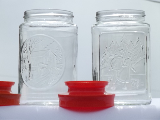Retro glass canister jars w/ orange lids, Maxwell House coffee canisters