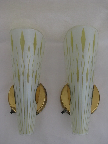 Retro glass slip shade light wall sconce lamps, pair of 60s mod vintage sconces