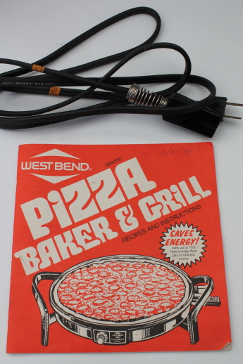 Retro gold West Bend electric Pizza Baker & Grill, non-stick skillet pan w/ manual