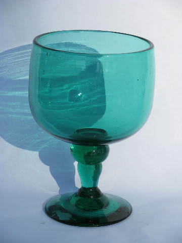 Retro green glass goblet vase or pedestal bowl, vintage Bischoff?