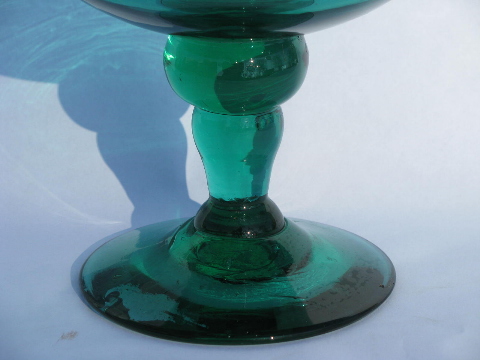 Retro green glass goblet vase or pedestal bowl, vintage Bischoff?