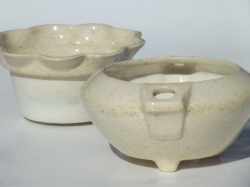 Retro handmade ceramic pots for macrame hanging planters or windowsill garden
