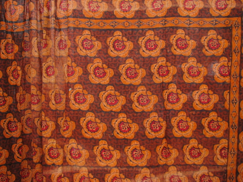 Retro hippie vintage India paisley block print cotton fabric bed cover or tablecloth