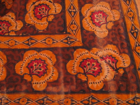 Retro hippie vintage India paisley block print cotton fabric bed cover ...