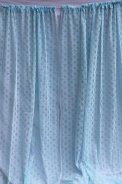 Retro ice blue lace curtains, flocked texture lacy fabric drapes, 60s vintage