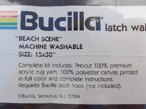 Retro latch hook wall hanging kit, beach scene w/ gull, sand dunes