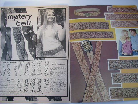 Retro leather craft work, tooled belts patterns / instructions book