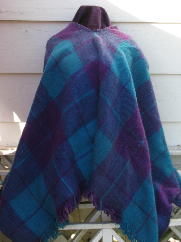 Retro mexican indian blanket poncho, serape stripes, vivid blue & purple!