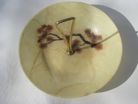 Retro mid-century mod vintage fiberglass bowl, flowering plum branch