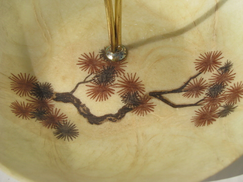 Retro mid-century mod vintage fiberglass bowl, flowering plum branch