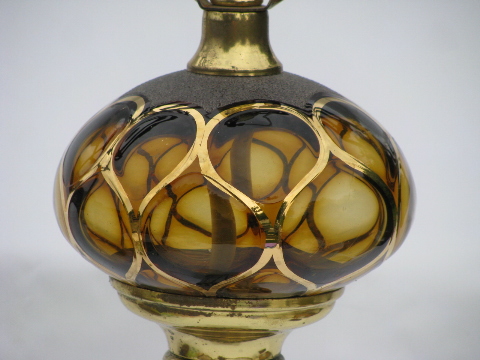 Retro mid-century vintage Italian art glass & marble lamp, amber w/ gold